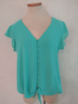 NWT Naked Zebra Size L 12 14 Mint Green Button Front Blouse Top Shirt - $14.73