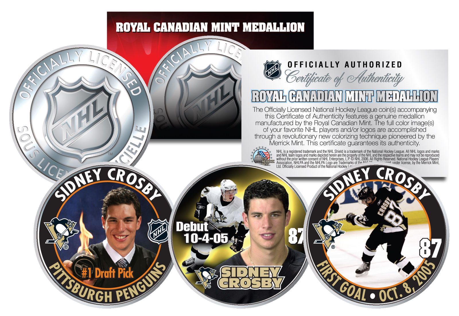 2005-06 SIDNEY CROSBY Royal Canadian Mint Medallions NHL Rookie 3-Coin Full Set - £11.91 GBP