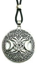 Triple Moon Pentacle Tree of Life Necklace Pendant Goddess Beaded Cord Lace - £3.87 GBP