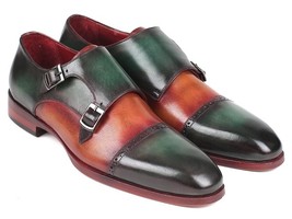 Green Brown Monks Burnished Derby Cap Toe Double Buckle Strap Vintage Leather  - £116.31 GBP