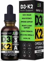 SierraMed Vegan Vitamin D3 5000 IU K2, Omega 3, Vitamin A - Immune Joint Support - $12.99