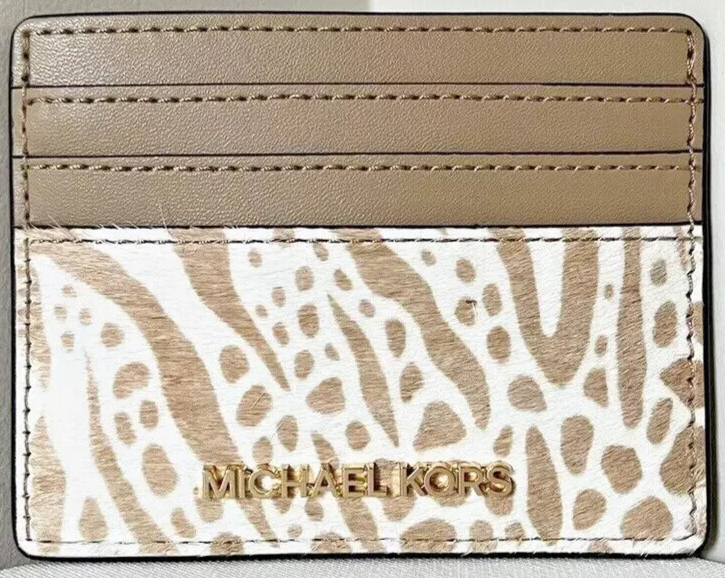 Michael Kors Large Beige Card Holder Leather Calf Hair Camel 35H3GTVD3H NWT $128