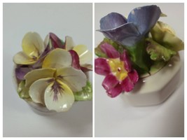 SET 2 MINI Mixed Flower PORCELAIN FIGURINES 2&quot; Aynsley &amp; Crown Staffords... - $16.83