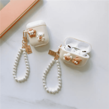 Cute Bear Protective Beige Case With Pearl Band For Apple Airpods Pro - £13.98 GBP