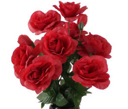DIY Silk Flower Cemetery Red Open Rose Bouquet refill - $24.79