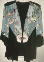 Violet Kay Size 2X Asian Floral Kimono Jacket Lace Silk Rayon Frog Closure - £44.39 GBP