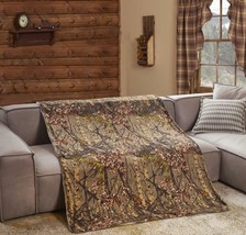 Throw Blanket Natural CAMO WOODS Camouflage Sherpa Ultra Plush Oversized 50 x 60 - £25.50 GBP