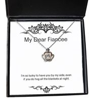 Motivational Fiancee Crown Pendant Necklace, I&#39;m so Lucky to Have You by My Side - £39.12 GBP