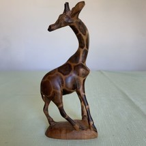 Hand Carved &amp; Painted Wood Giraffe Figurine Statue Sculpture Africa 8” 1960&#39;s - $17.45