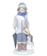 LLADRO Figurine Porcelain Winter Boy Scarf Umbrella Dog Ornament 1983 - £113.90 GBP