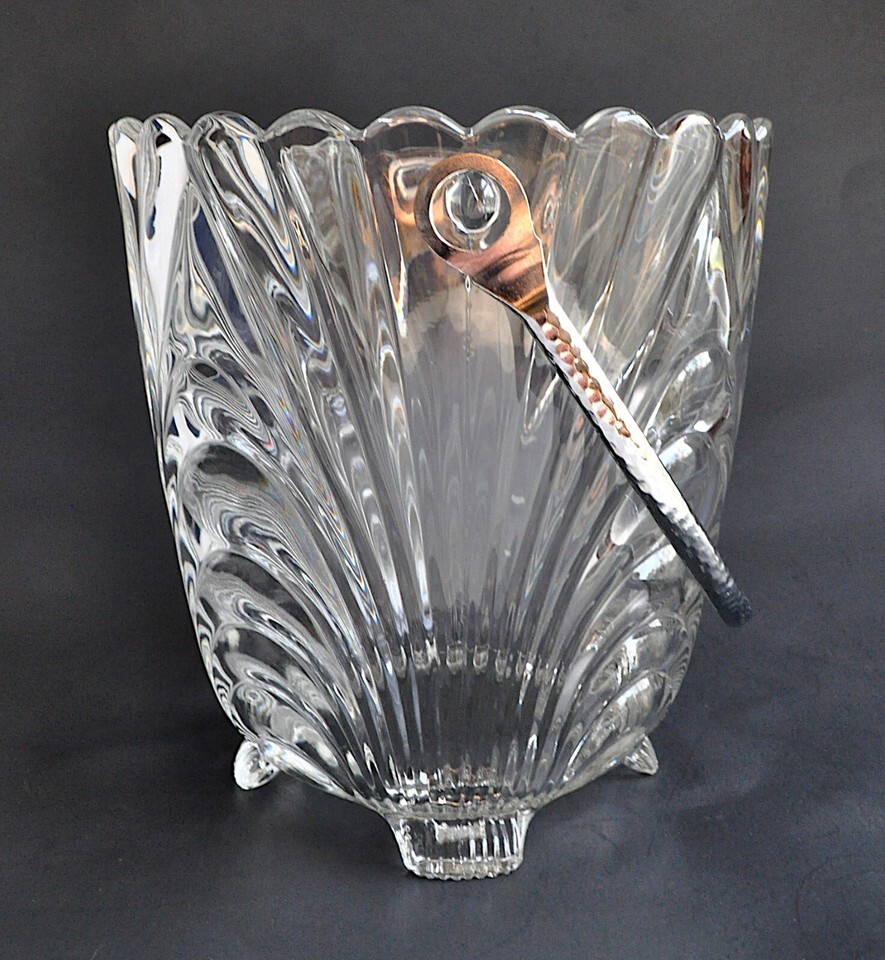 Cambridge Caprice Clear Glass Ice Bucket Hammered Handle VTG Elegant Optic Item image 5