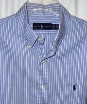 Polo Ralph Lauren Button Down Shirt L 16 EU 41 Blue White Long Sleeve Striped - £14.49 GBP