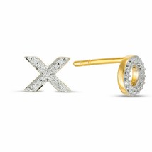 1/20 CT Simulated &quot;X&quot; and &quot;O&quot; Mismatch Stud Earrings in 14K Yellow Gold Plated - £57.30 GBP