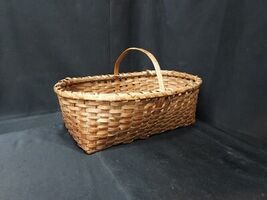 Antique 19th C. Handmade Basket Splint Bent Wood Handle Northern Vermont... - $89.99