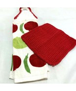 Handmade Kitchen Towel and Dish Cloth Set Crochet Hanging Towel Red Toma... - $7.75