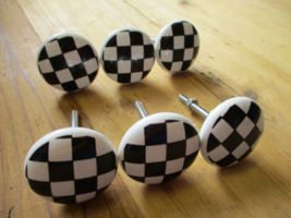 6 Checkered Drawer Pulls Cabinet Knocs Bathroom Nascar Race Car Checker ... - £15.71 GBP