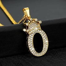1.25Ct Real Moissanite Crown Initial Letter &quot;O&quot; Pendant 14K Yellow Gold Plated - £104.62 GBP