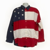 VINTAGE TOMMY HILFIGER Y2K AMERICAN FLAG EMBROIDERED LS BUTTON DOWN SHIR... - £25.80 GBP