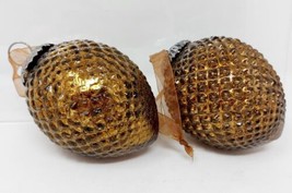 Glass Pine Cone 4&quot; Christmas Ornaments (2) VTG Bronze Pineapple Nut Acor... - £16.99 GBP