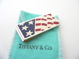 Tiffany &amp; Co Silver Flag Money Clip Red White Blue Enamel Holder Gift Love USA - £394.90 GBP