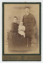 Antique Circa 1880s Cabinet Card Mother &amp; Father With Baby Kempf Brooklyn, NY - £7.60 GBP