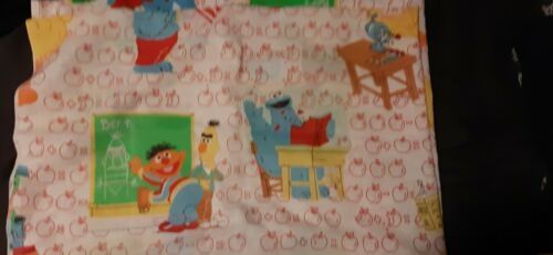 Vtg Marlborough Sesame Street Twin Flat Sheet School Bedding 80s Fabric Material - $10.99