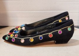 Vintage 80s 90s J. Renee Black Suede Gold tone Embroidered Jeweled Pumps 8.5N - £23.94 GBP