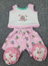 Build A Bear Love Bug Pajamas Pink Fuzzy Slippers 3PC Pink Nightwear for Teddy - $12.86