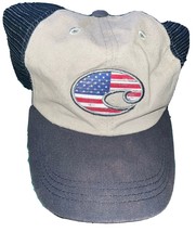 Costa Del Mar American Flag Logo Mesh Grey &amp; Blue Adjustable Trucker Cap... - £7.59 GBP