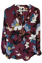 Loft Tunic Blouse Burgundy Floral Long Sleeve XS - £15.75 GBP