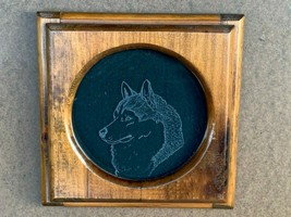 Timber Wolf Etched Glass Framed Drawing Signed Bupendorft? Oregon 1984 E... - $20.00
