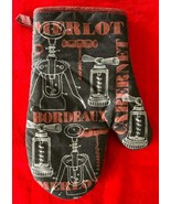 Padded Quilted Oven Mitt Burgundy &amp; Black Merlot Cabernet Assorted Corks... - $8.04 CAD