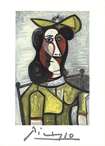 PABLO PICASSO Portrait de Femme au Chapeau et a la Robe Vert Jaune, 1982 - £700.64 GBP