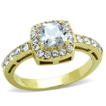 2Ct Cushion Cut Halo Simulated Diamond Gold Plated Wedding Bridal Ring Sz 5-10 - £51.10 GBP
