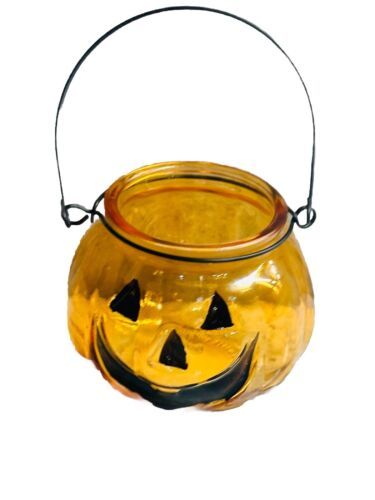 Halloween Glass Jack-o'-Lantern Pumpkin Votive Candle Tea Light Holder New