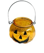 Halloween Glass Jack-o&#39;-Lantern Pumpkin Votive Candle Tea Light Holder New - $12.75