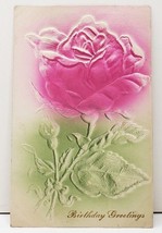 Heavily Embossed Airbrushed Pink Flower Birthday Greeting Postcard B3 - £7.21 GBP