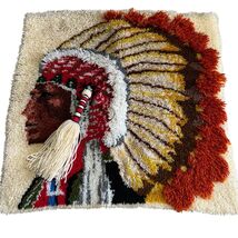 Indian Chieftain Native American Warrior Headdress Latch Hook Rug 34" We... - $69.30