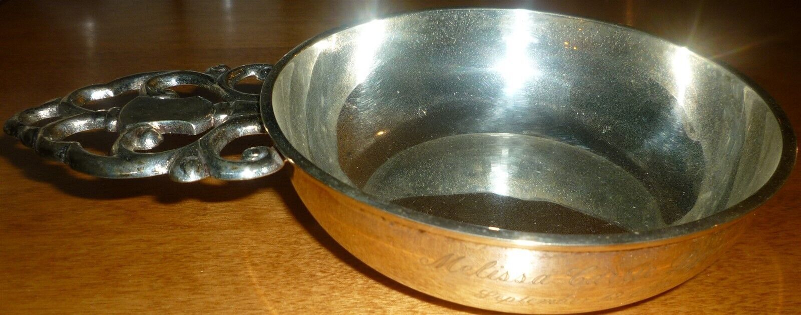 SILVERPLATE ENGRAVED BOWL WITH HANDLE EPNS CROWN EL INDIA - $4.00