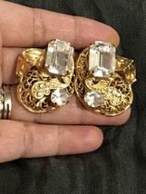 Filigree Clear BAGUETTE QUARTZ GLASS &amp; RHINESTONE CLIP ON EARRINGS Made ... - $144.99