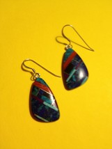 Multi-Gemstone Inlay Drop Dangle EARRINGS in Sterling Silver - 1 5/8 inches - £37.13 GBP