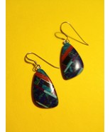 Multi-Gemstone Inlay Drop Dangle EARRINGS in Sterling Silver - 1 5/8 inches - £37.70 GBP