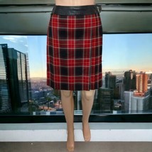 AK Anne Klein Wrap Skirt Sz 8 Worsted Wool Pleated Red Plaid Lined Knee ... - $34.64