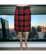 AK Anne Klein Wrap Skirt Sz 8 Worsted Wool Pleated Red Plaid Lined Knee ... - £27.37 GBP
