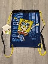 Spongebob Squarepants 15&quot; x 11.5&quot; School Backpack Drawstring Blue Yellow - £17.40 GBP