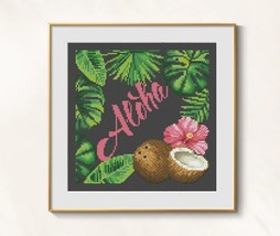 Aloha cross stitch coconut pattern pdf - Hawaii vacations embroidery - £6.38 GBP