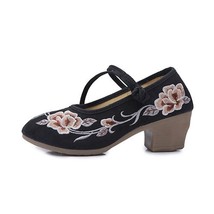 Veowalk Vintage Chinese Style Women Block Heel Canvas Shoes Ladies Casual Costum - £25.80 GBP
