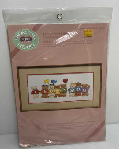 From the Heart "I Love You Bears" Cross Stitch Kit Size 18" x 8" 1986 Vintage - $7.24
