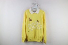 Vtg 90s Country Primitive Womens Medium Butterfly Flower Collared Sweatshirt USA - £39.10 GBP