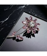 Swarovski Large 3&quot; Silver Tone Pink Clear Crystal Daisy Flower Brooch St... - £95.18 GBP